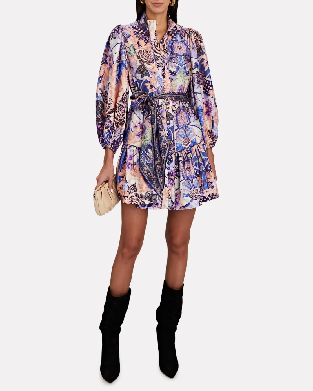 Zimmermann Celestial Buttoned Mini Dress Amethyst Floral Size 1/Au 10 for rent on The Volte - main image
