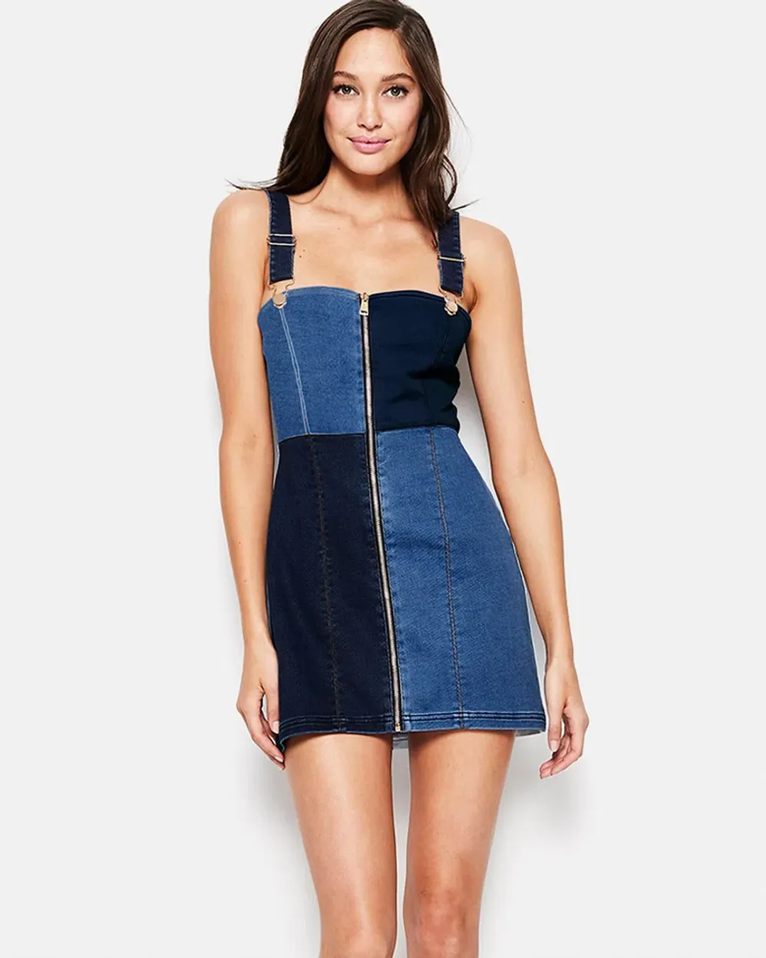 Alice McCall Hello It's Me Denim Patchwork Mini Dress Size 6 for rent on The Volte - main image