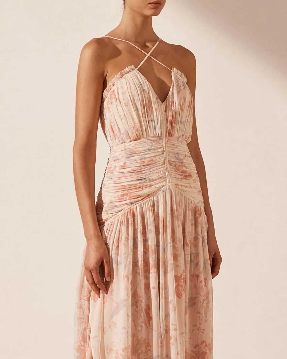 Shona Joy Faye Cross Front Midi Dress Blush & Multi Size 12 - Image 2