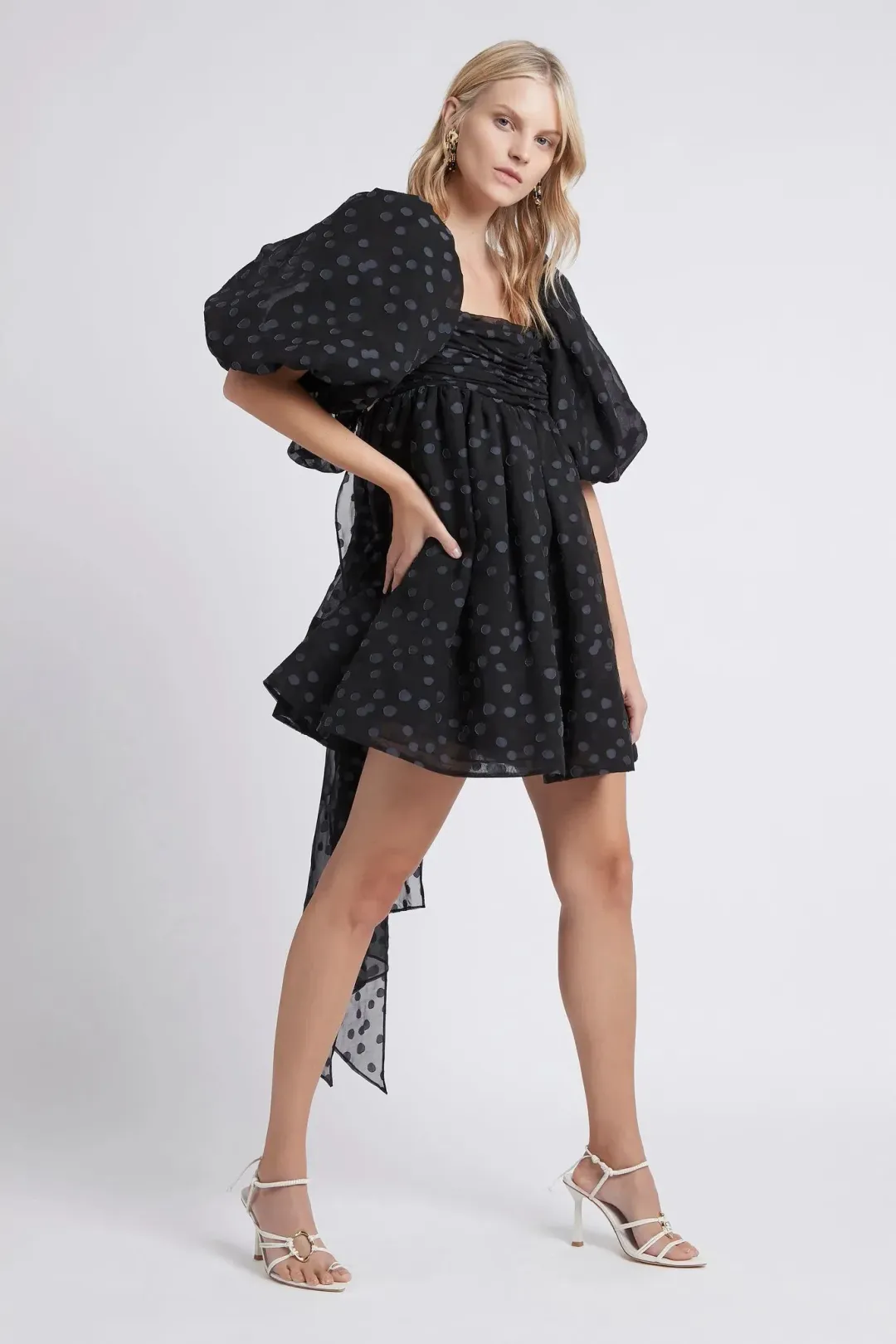 Aje La Piscine Puff Sleeve Bow Back Mini Dress Black Size 8  for rent on The Volte - main image