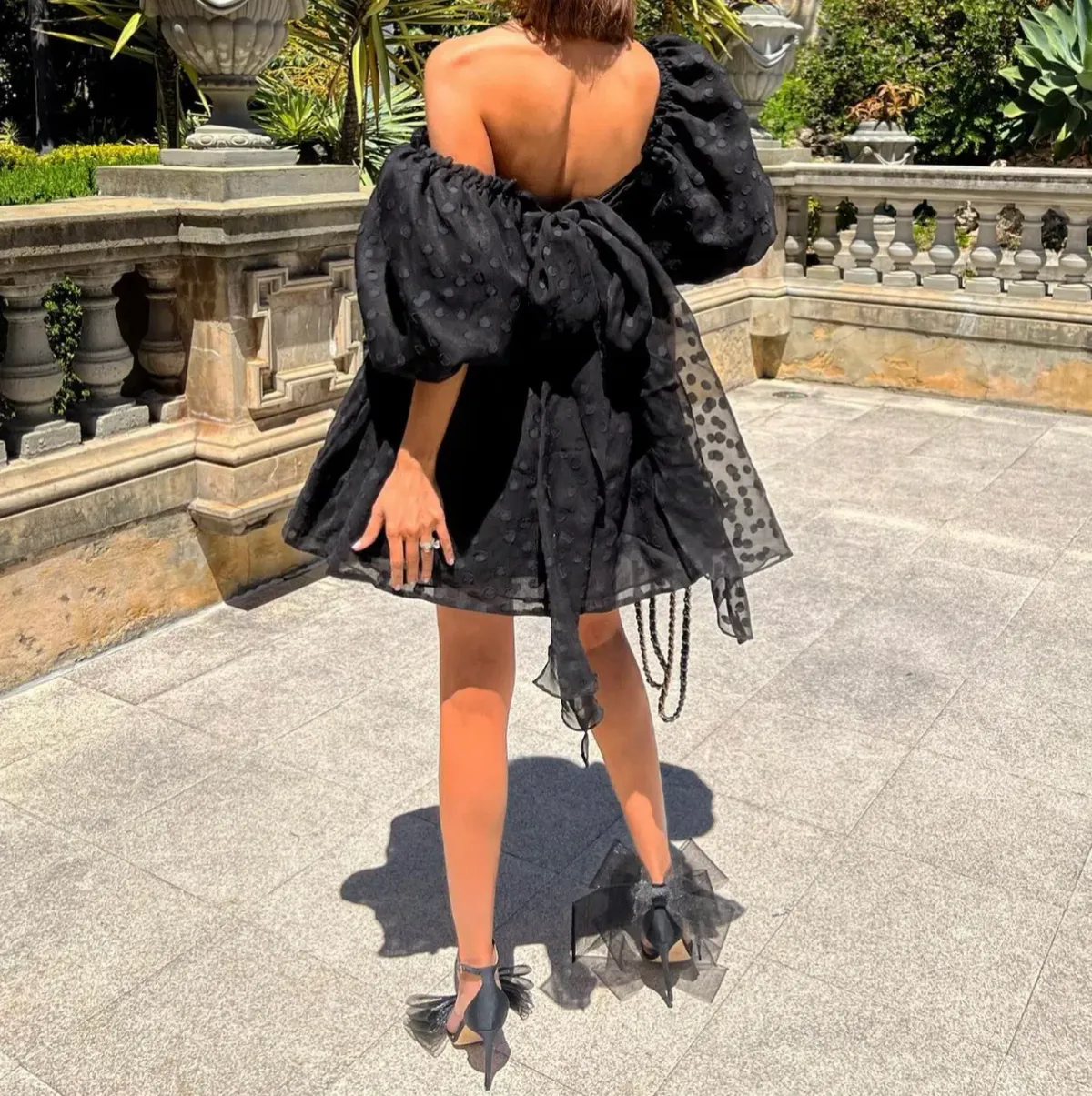 Aje La Piscine Puff Sleeve Bow Back Mini Dress Black Size 8  - Image 4