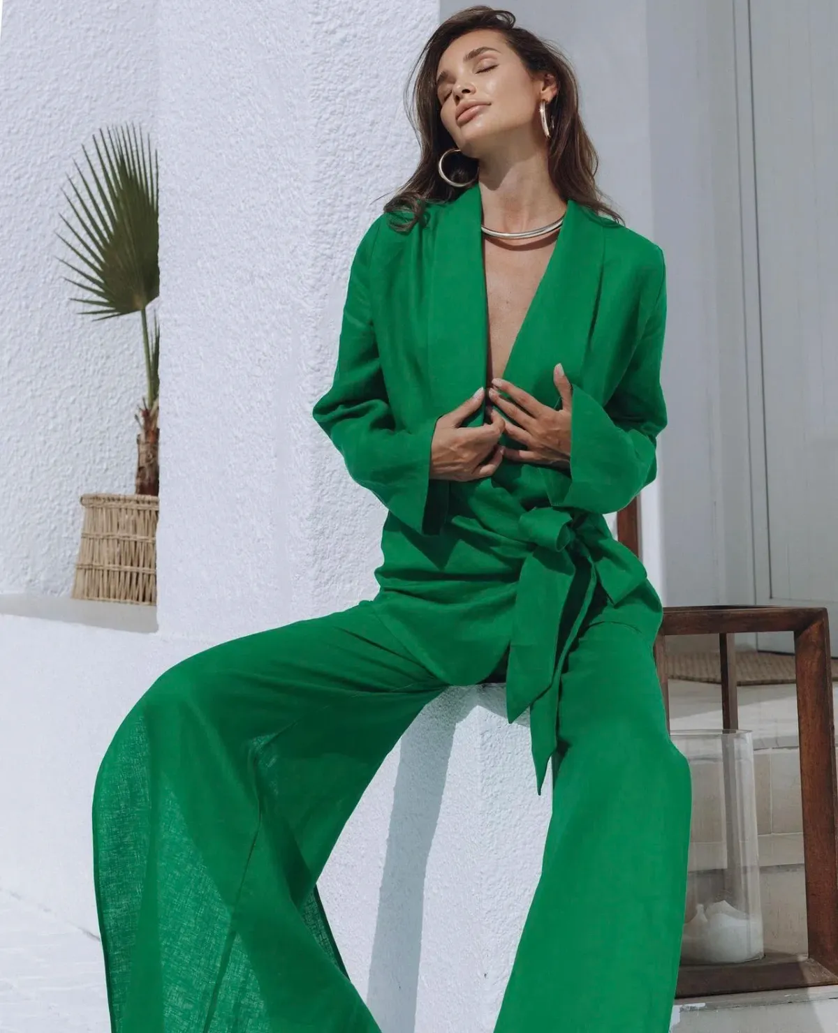 Chic Le Frique Abeni Linen Set Green Size 8  - Image 3