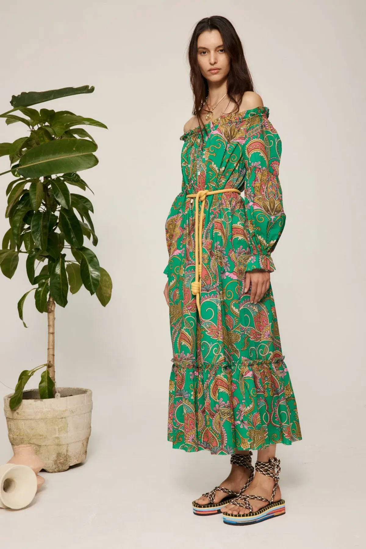 Alemais Marion Off Shoulder Midi Dress Green Size 12 - Image 1