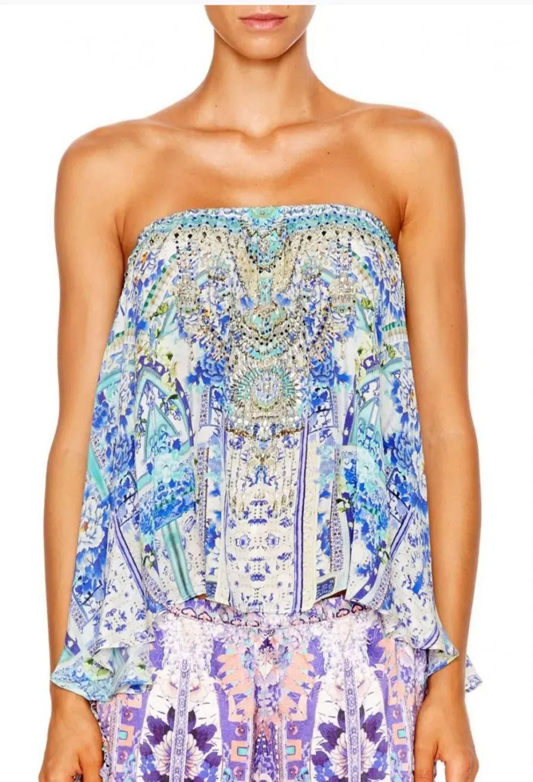 Camilla Porcelain Paradise Strapless Top Size 10 for rent on The Volte - main image