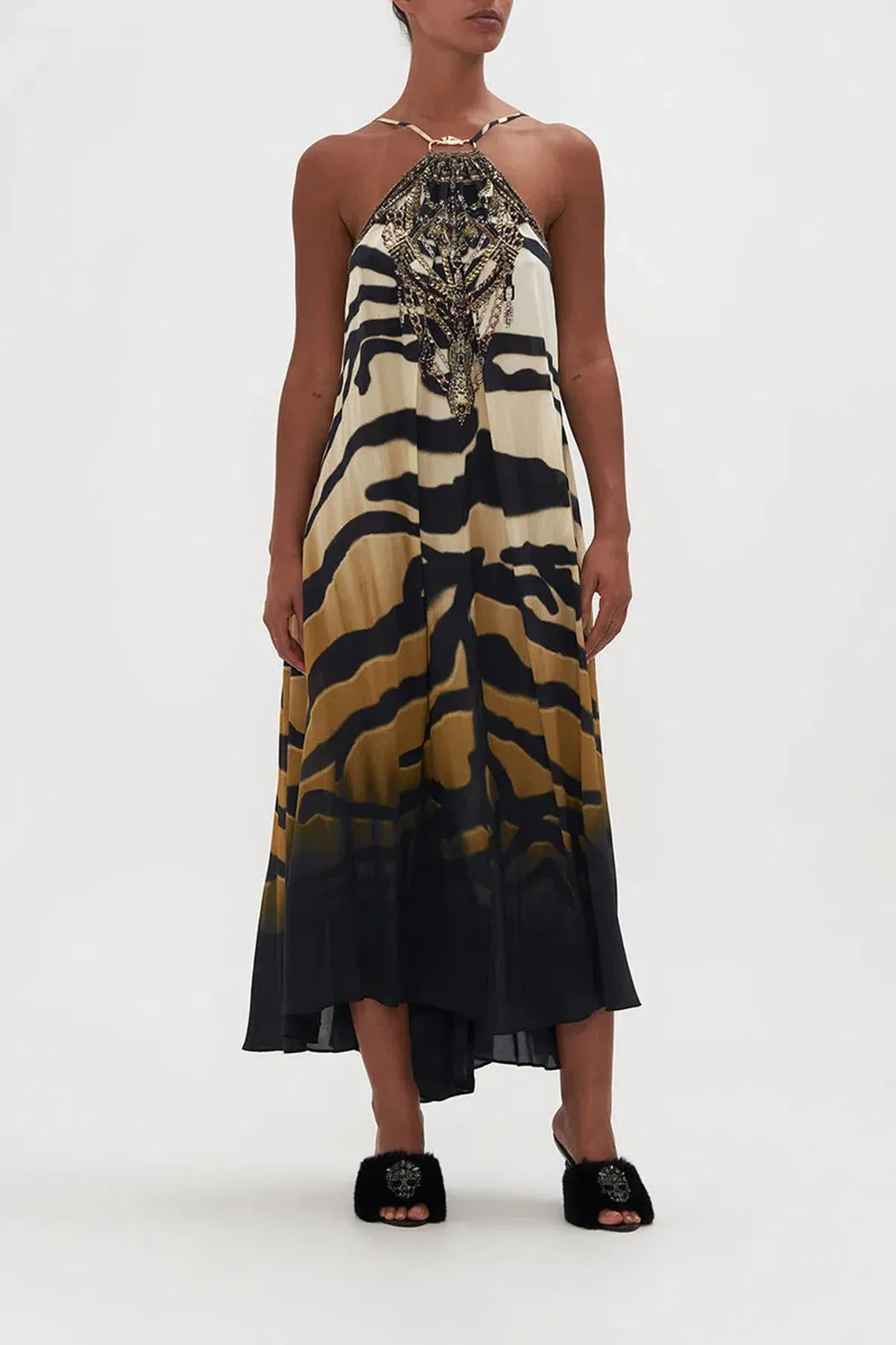 Camilla The Tame My Tiger Gather Neck Halter Maxi Dress Print Size AU 8 - Image 1