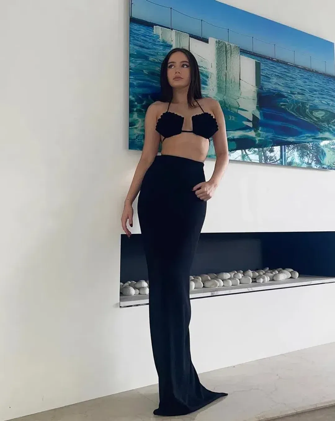 Monot Seashell Bra Top & High Low Maxi Skirt Set Black Size 6 for rent on The Volte - main image