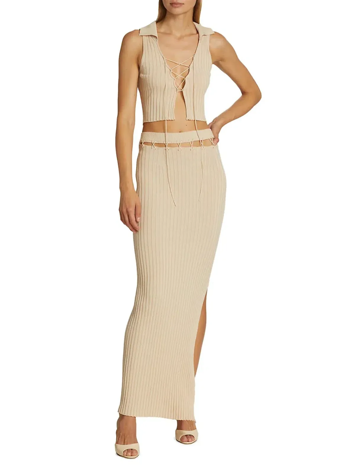 Aya Muse Reposier tan Top & Skirt Set Tan Size 4 - Image 1