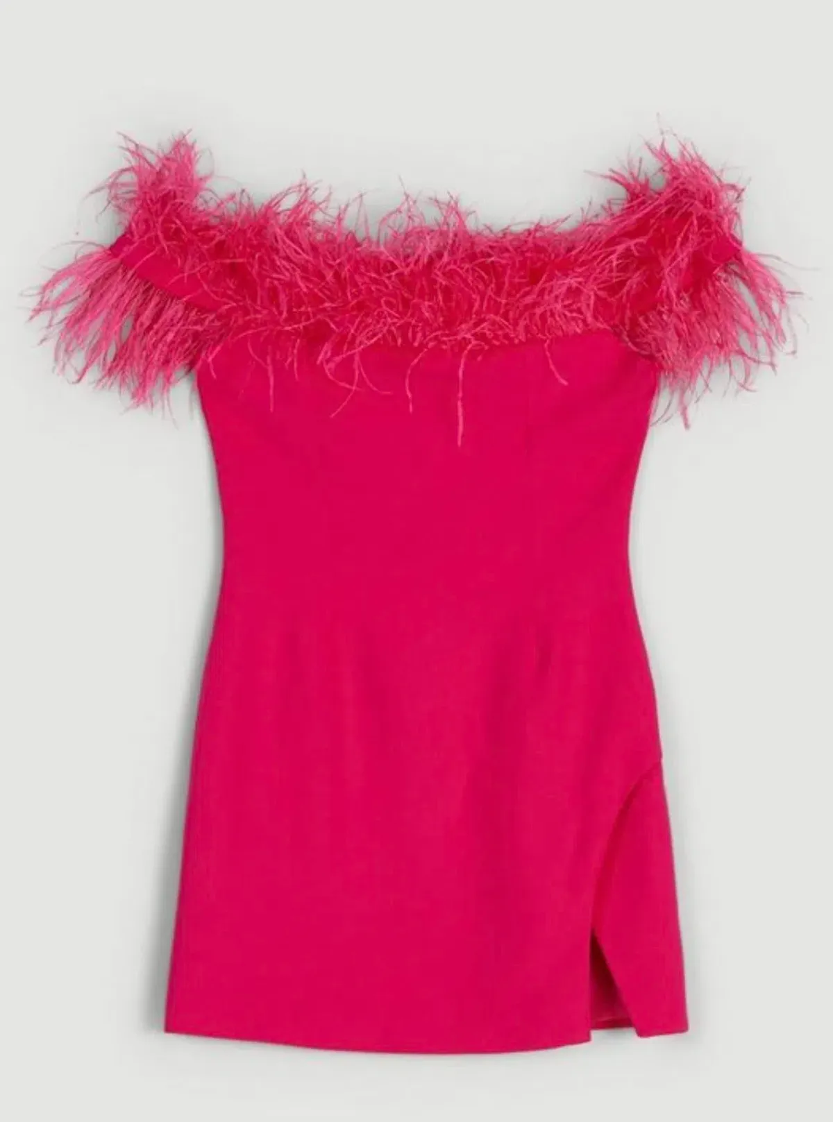 Karen Millen Compact Stretch Feather Bardot Mini Dress Pink Size 10 - Image 6