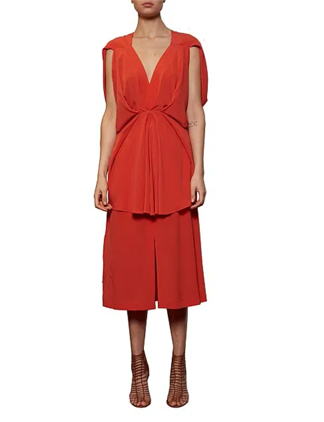 KITX Nature Cape Silk Dress in Melon Size 8 for rent on The Volte - main image