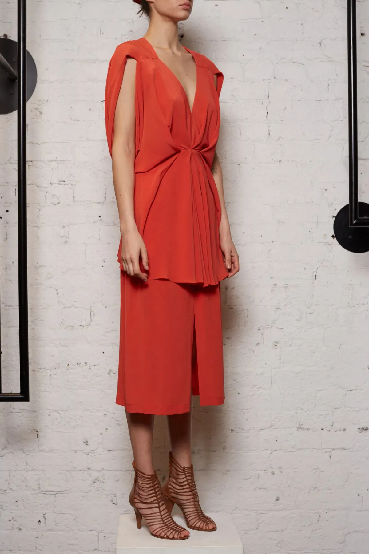 KITX Nature Cape Silk Dress in Melon Size 8 - Image 5