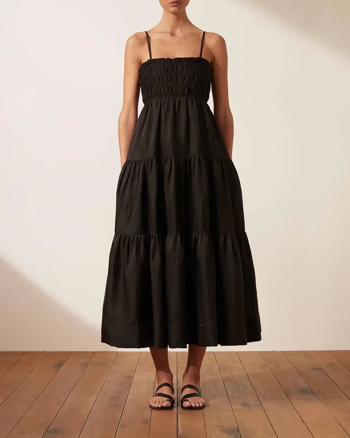 Shona Joy Bruna Linen Midi Black Size 8 - Image 1