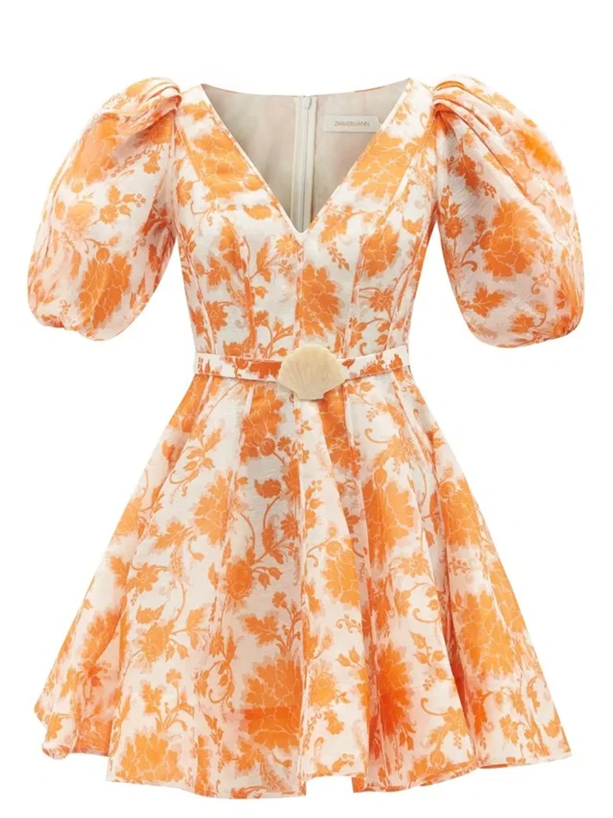 Zimmermann Postcard Puff Sleeve Flared Mini Dress Orange Tonal Floral AU14 (22:11) - Image 7