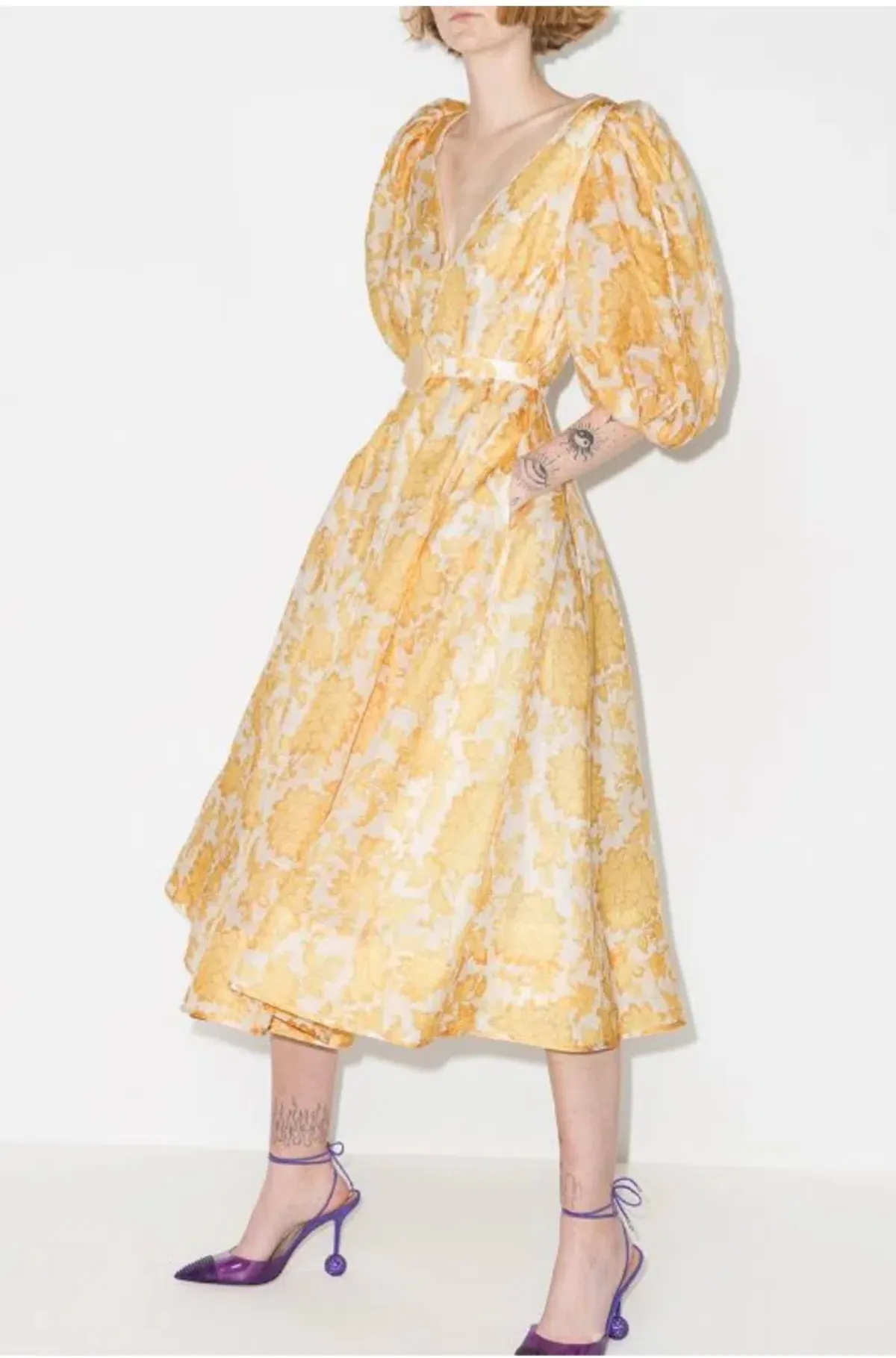 Zimmermann Postcard Puff Sleeve Midi Dress in Yellow AU14 (22:12) - Image 3