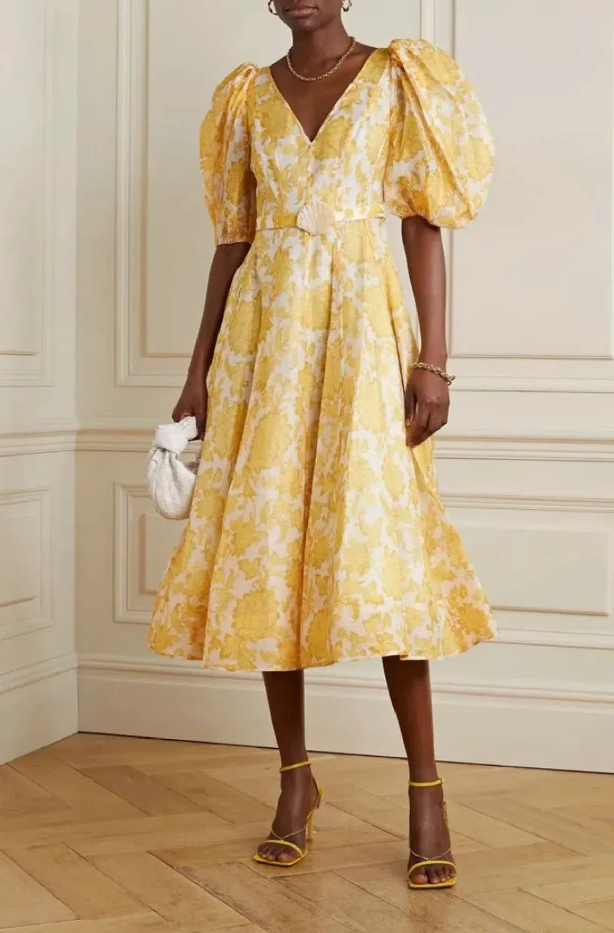 Zimmermann Postcard Puff Sleeve Midi Dress in Yellow AU14 (22:12) - Image 2