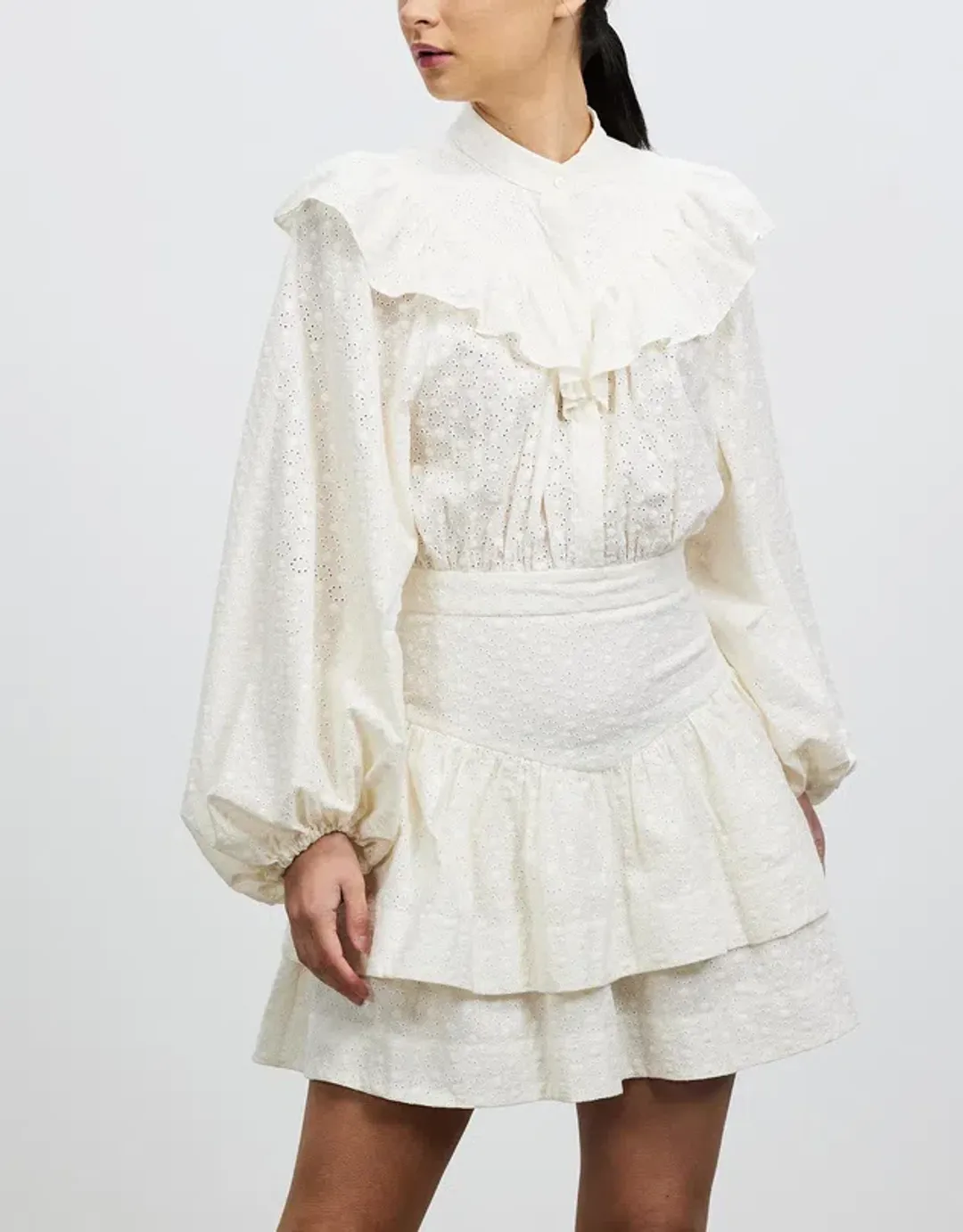 Shona Joy Magnolia Frill Mini Dress Cream Size 12 for rent on The Volte - main image