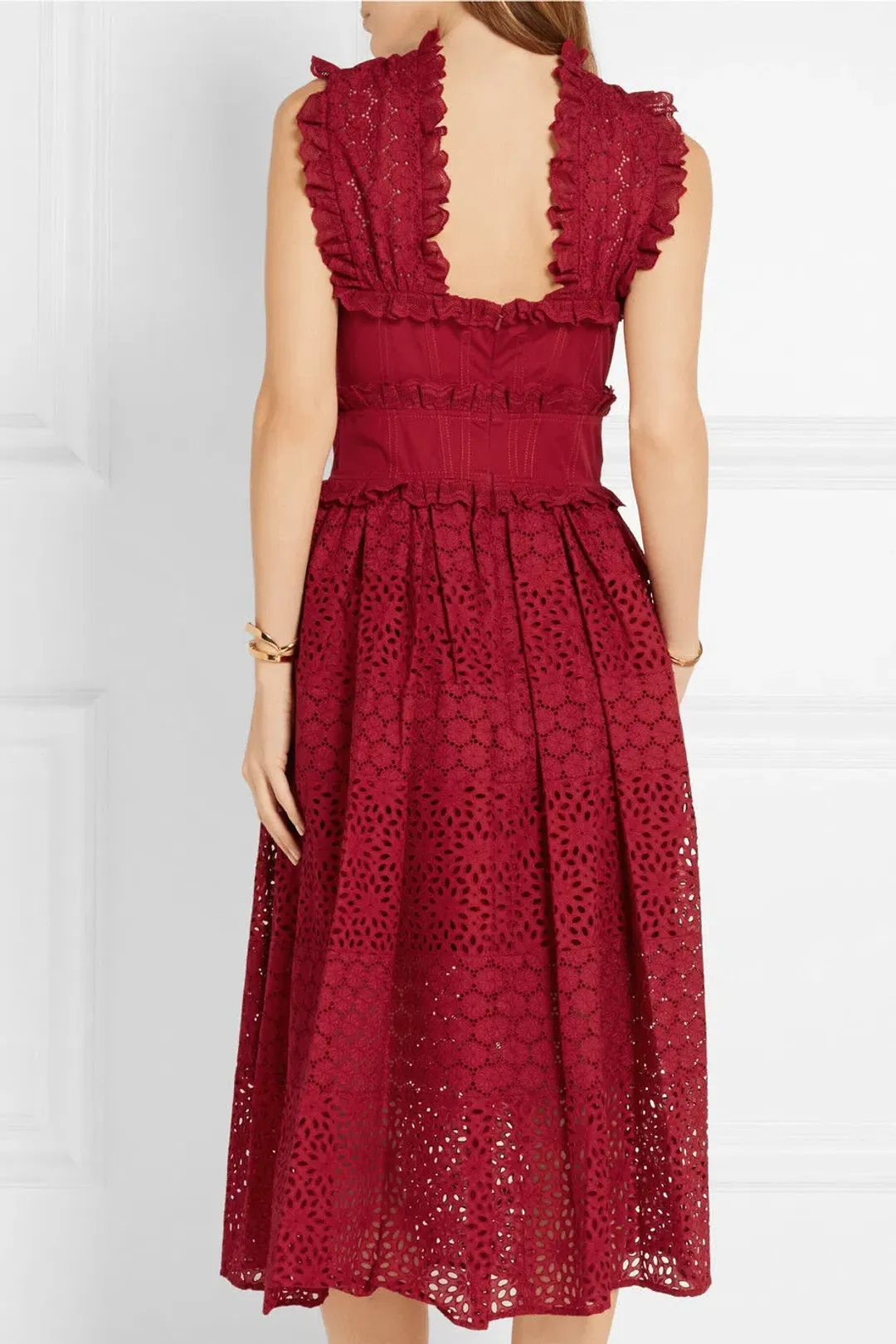 Oscar De La Renta Eyelet Broderie Anglaise Cotton Midi Dress Red Size 8/AU 12 for rent on The Volte - main image