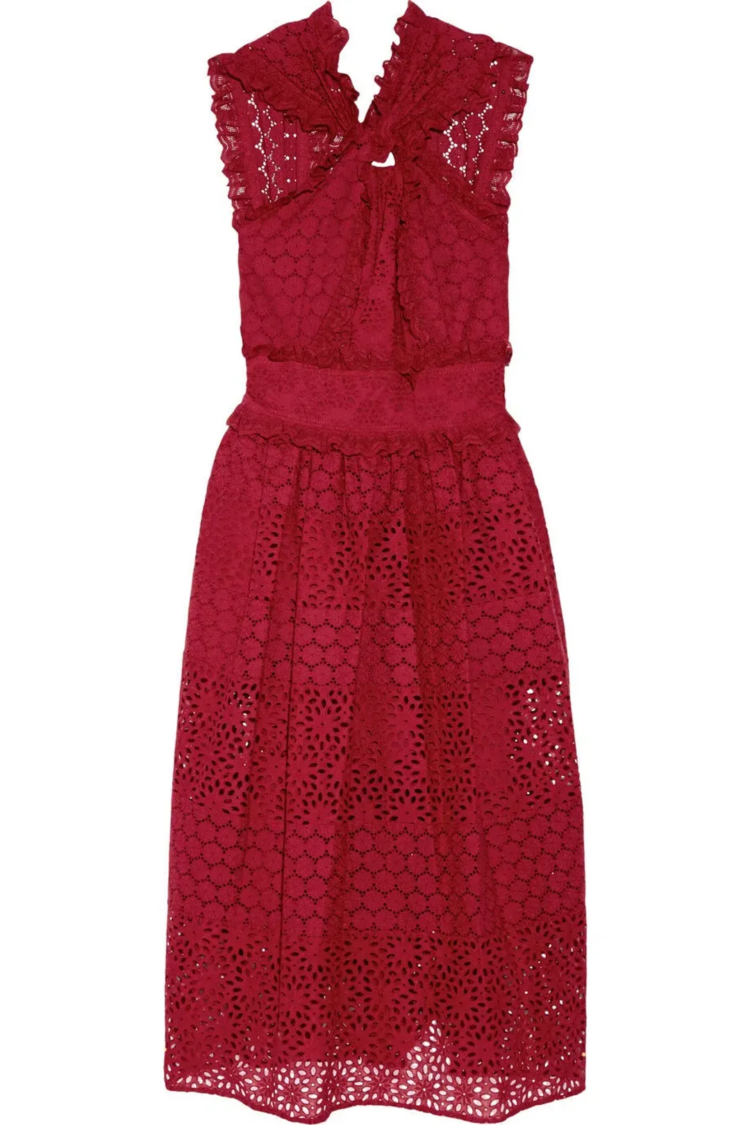 Oscar De La Renta Eyelet Broderie Anglaise Cotton Midi Dress Red Size 8/AU 12 for rent on The Volte - main image
