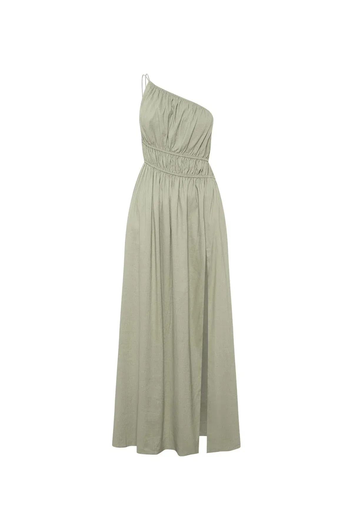 Camilla And Marc Sevilla Asymmetric One Shoulder Linen Maxi Dress In Oregano Green Size 12  - Image 4