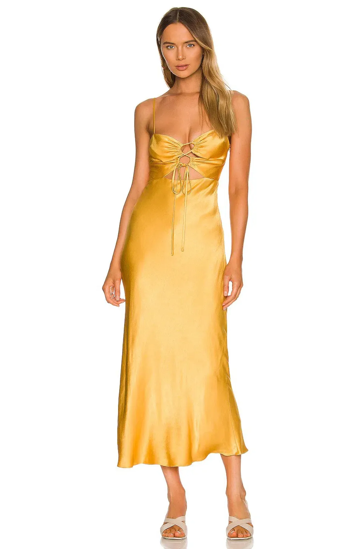 Shona Joy Alma Lace Up Midi Saffron  - Image 1