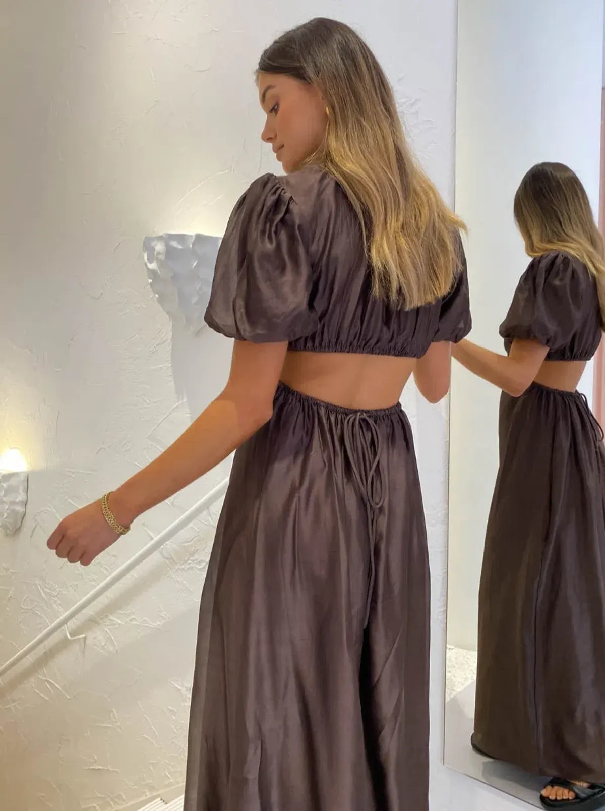 Sir The Label Anje Puff Sleeve Gown  Chocolate Size 3/Au 12  - Image 3