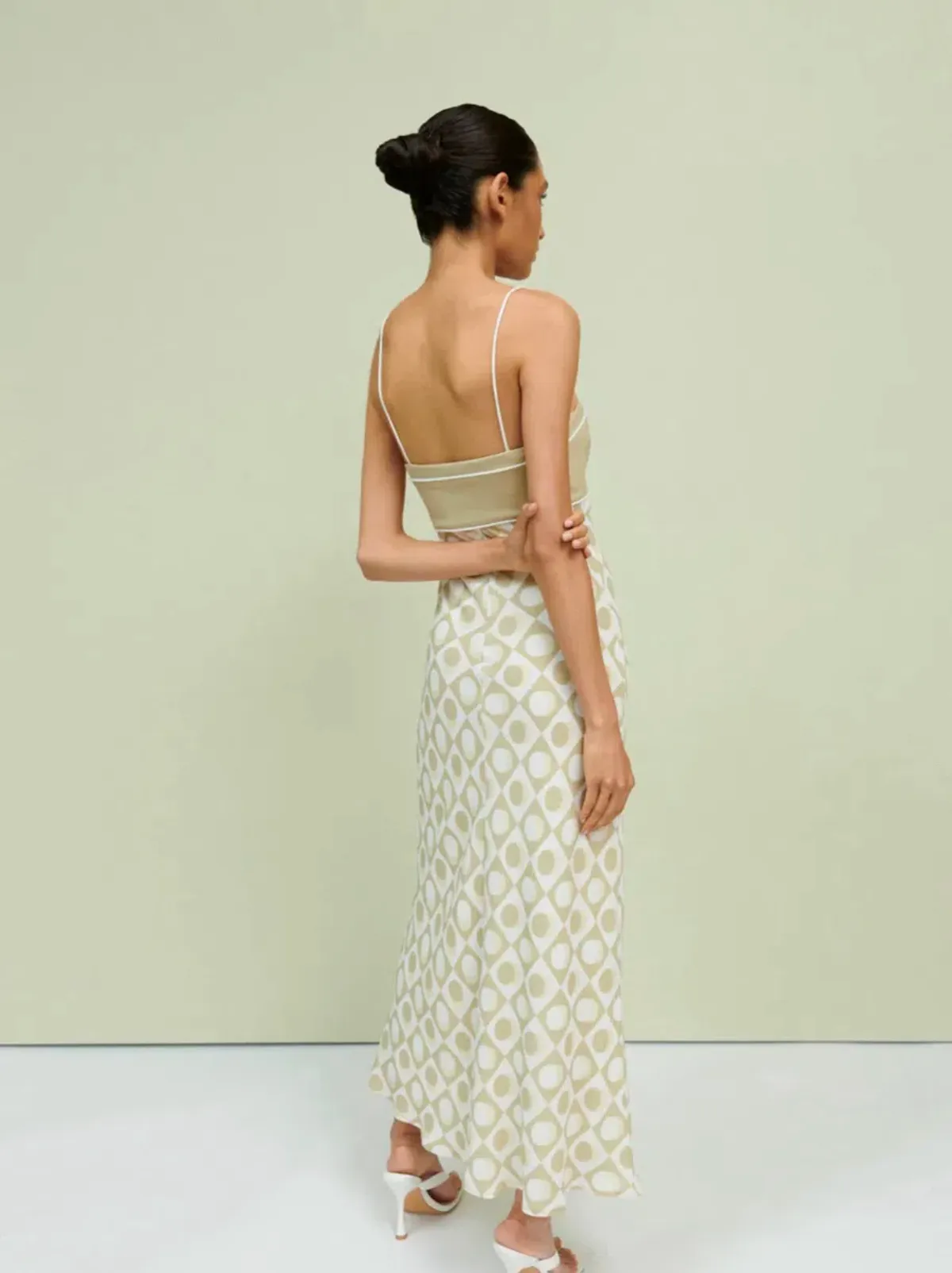 By Johnny Duality Spot Bias Midi Dress in Pistachio Spot - Image 3