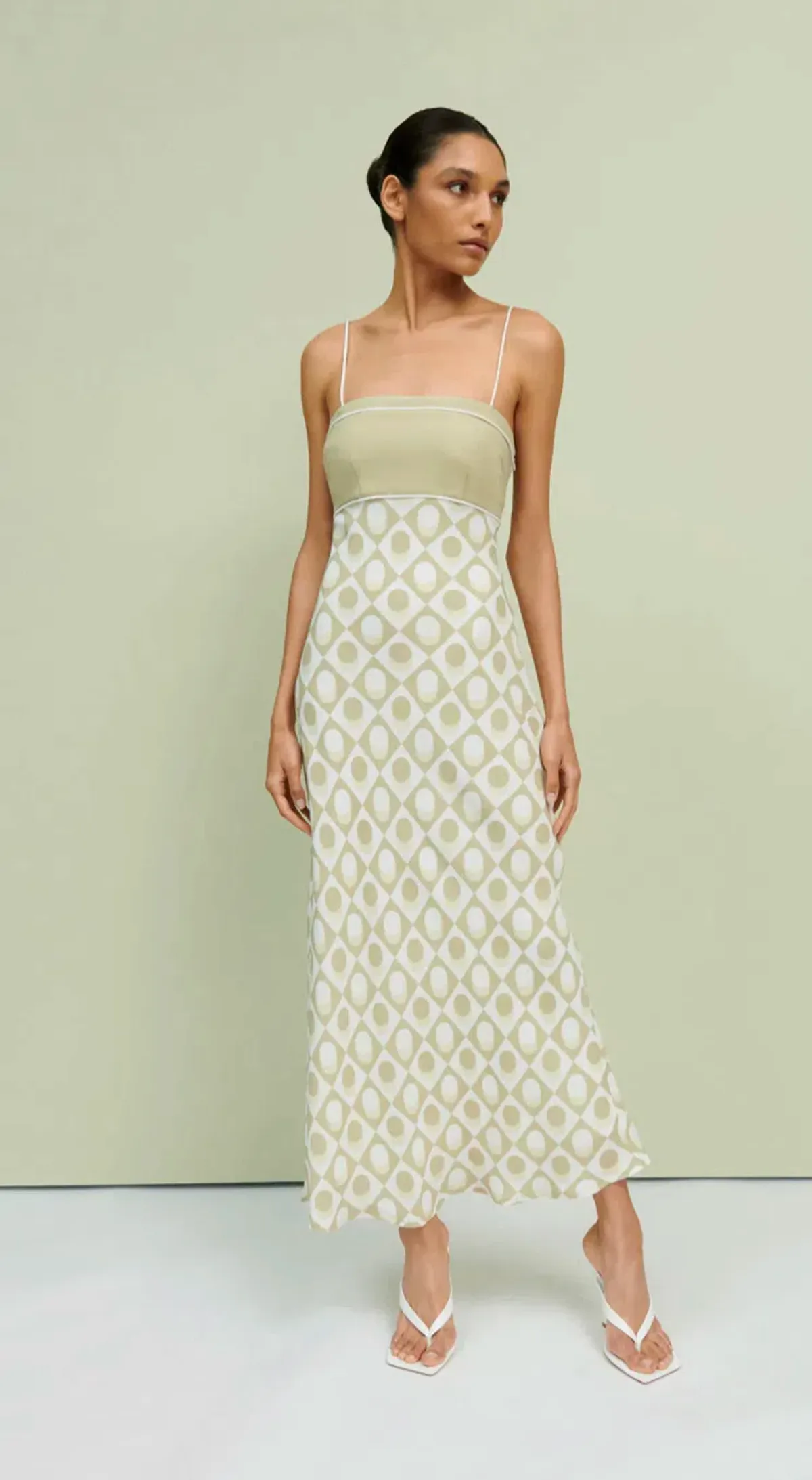 By Johnny Duality Spot Bias Midi Dress in Pistachio Spot - Image 1