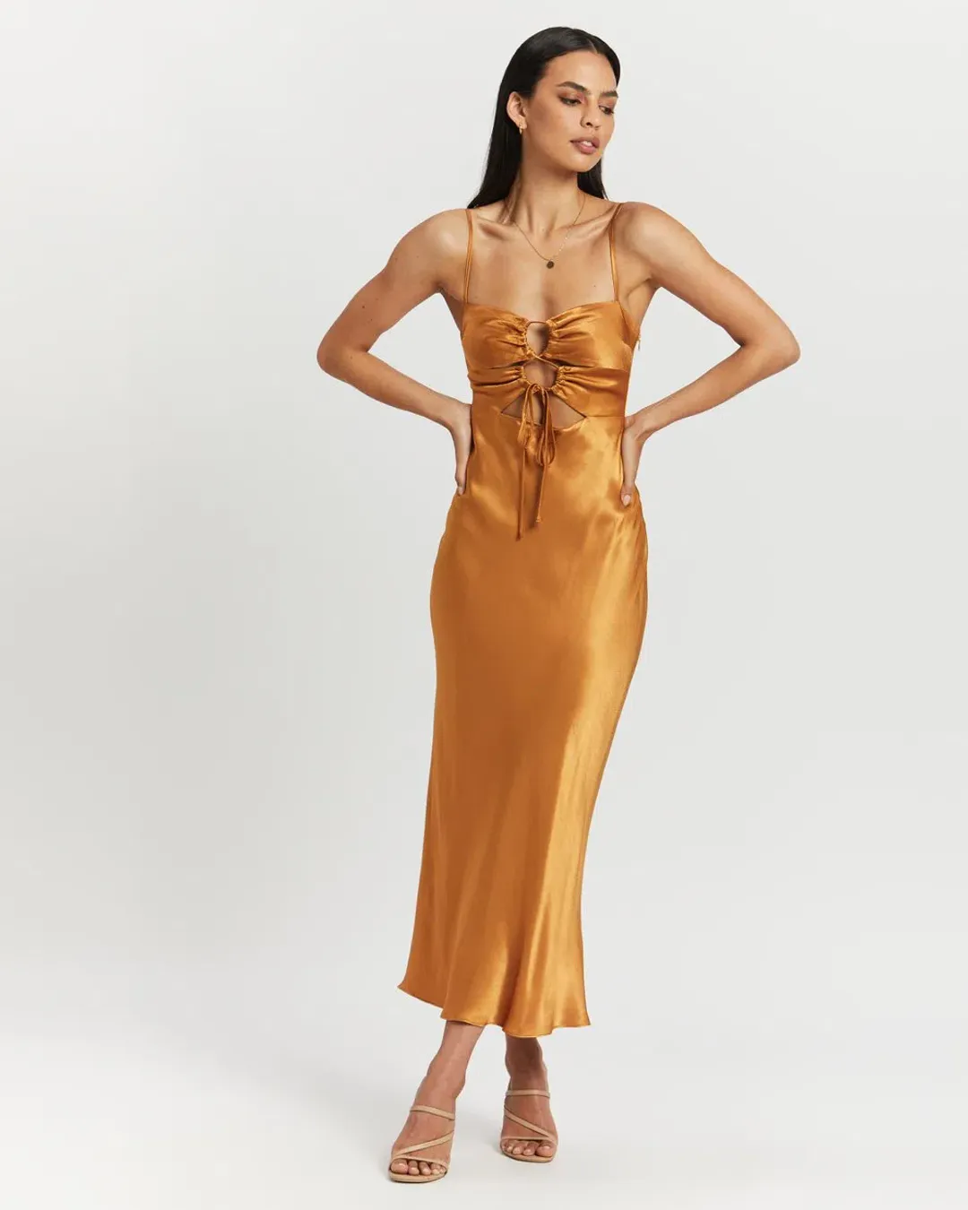 Shona joy Alma Lace Up Midi Dress Tumeric Size 8 for rent on The Volte - main image