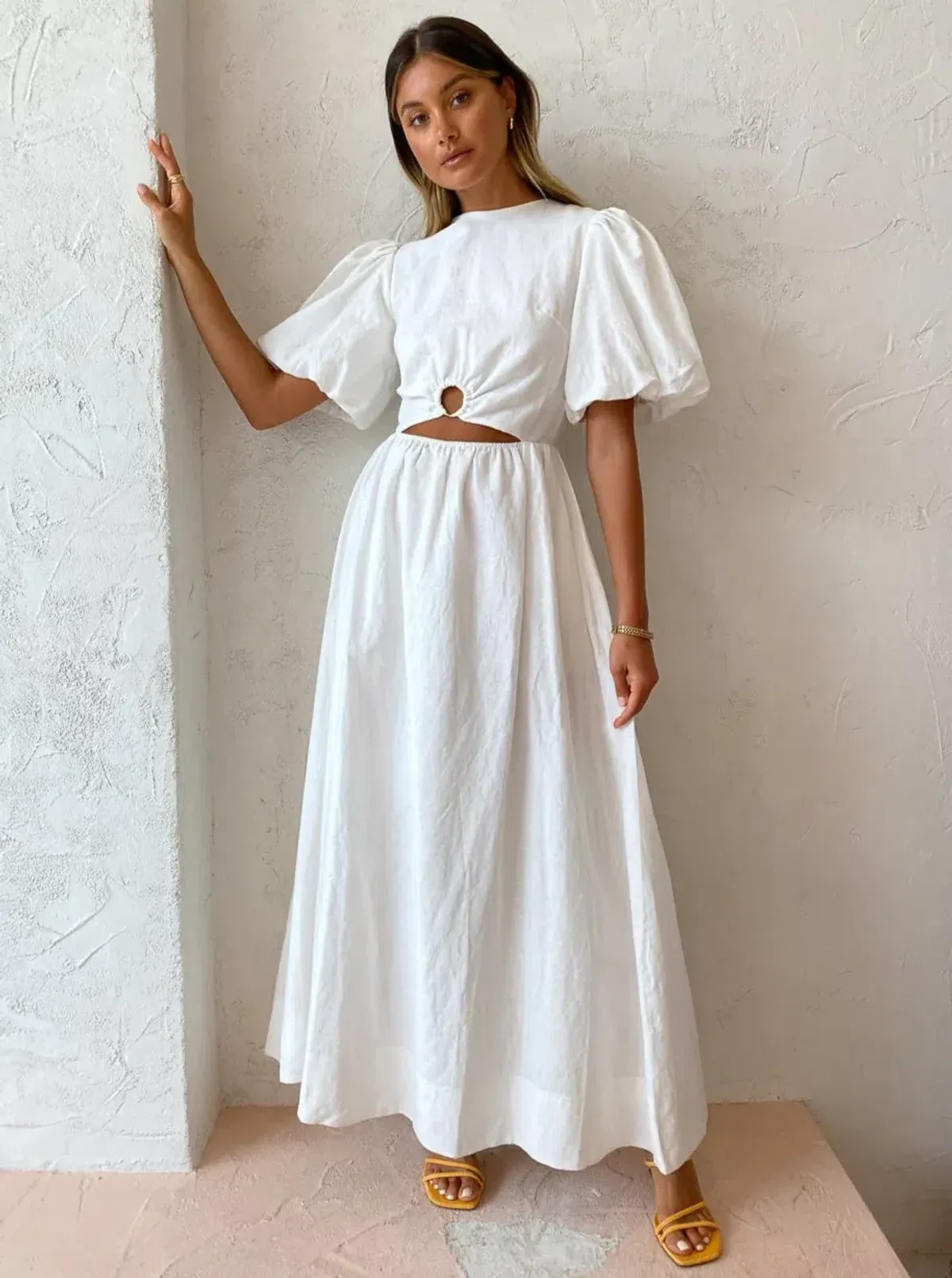 By Nicola Dahlia Ring Detail Maxi Dress in White Size 8 - Image 4