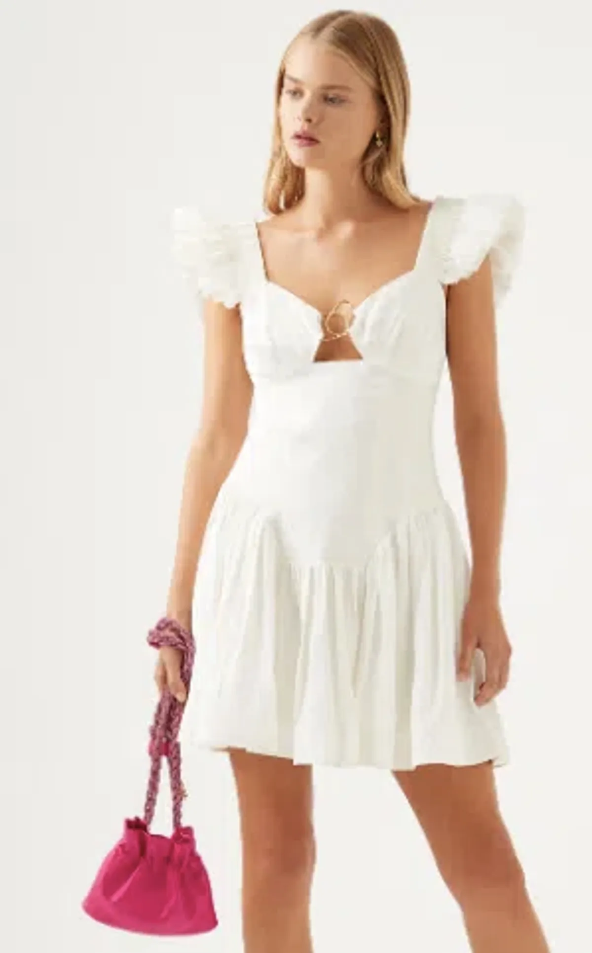 Aje Simone Frill Sleeve Mini Dress Ivory Size 6 / XS - Image 4