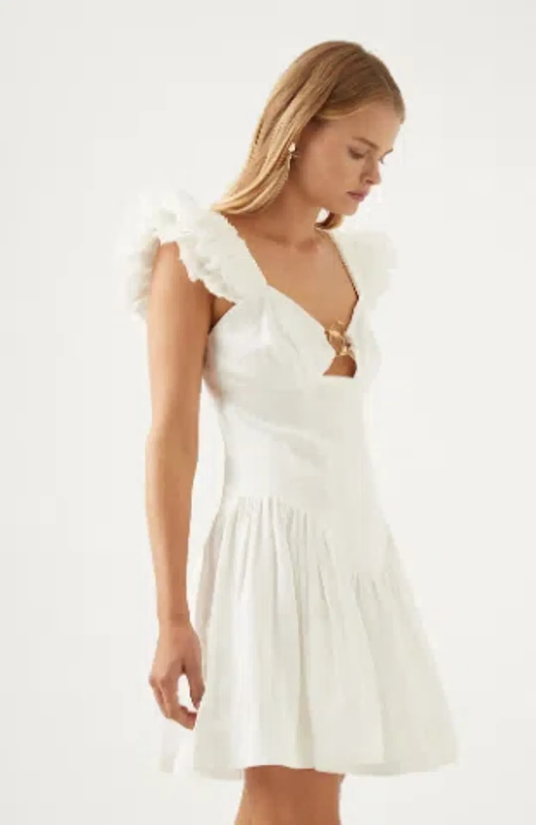 Aje Simone Frill Sleeve Mini Dress Ivory Size 6 / XS for rent on The Volte - main image