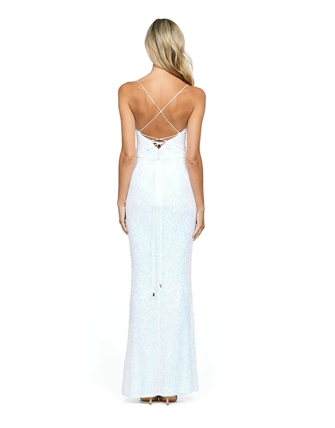 Bariano Dua Cowl Maxi Dress Iridescent White Size 10 for rent on The Volte - main image