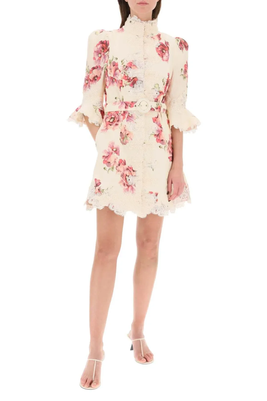 Zimmermann High Tide Applique Mini Dress Cream Poppy Floral Size 8 for rent on The Volte - main image