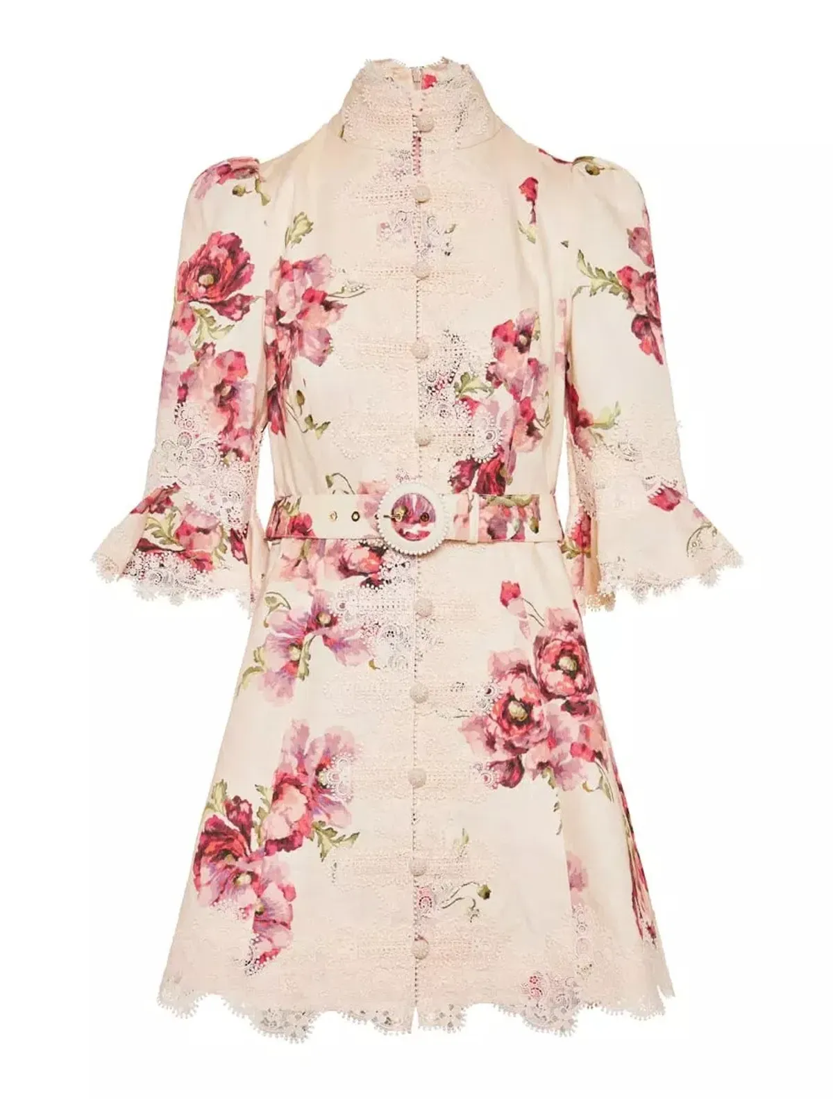 Zimmermann High Tide Applique Mini Dress Cream Poppy Floral Size 8 - Image 5