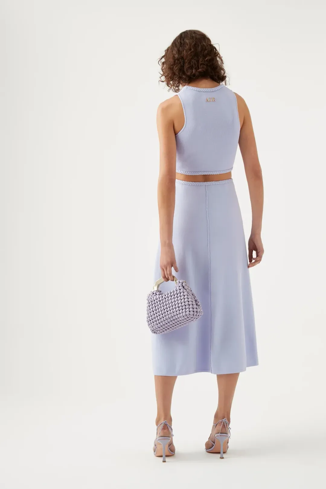 Aje Elm Braided Knit Tank Top and Petal Knit Midi Skirt Set Cool Lavender Size S/8 for rent on The Volte - main image