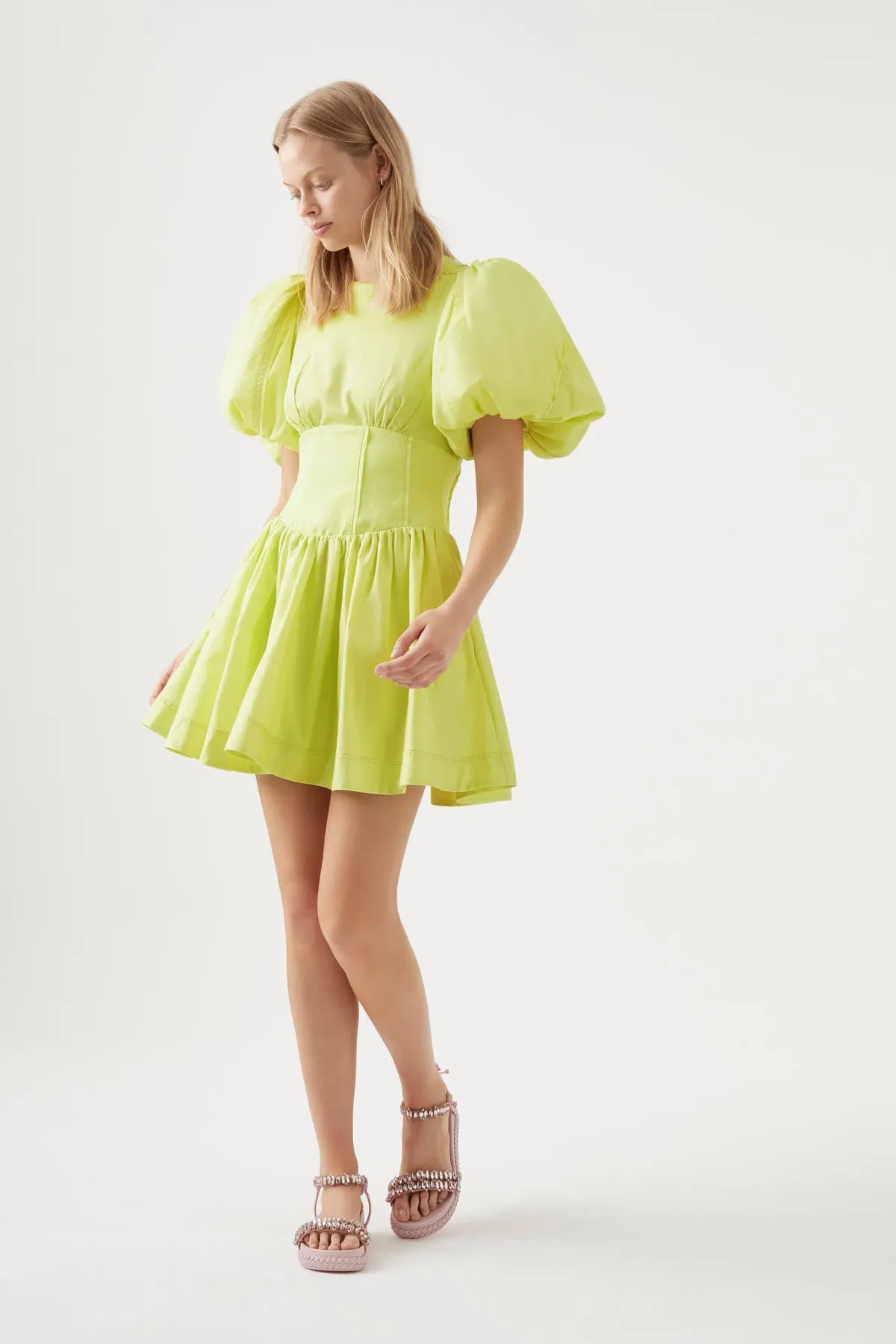 Aje Gianna Puff Sleeve Mini Dress Lime Green Size 10 / M - Image 1