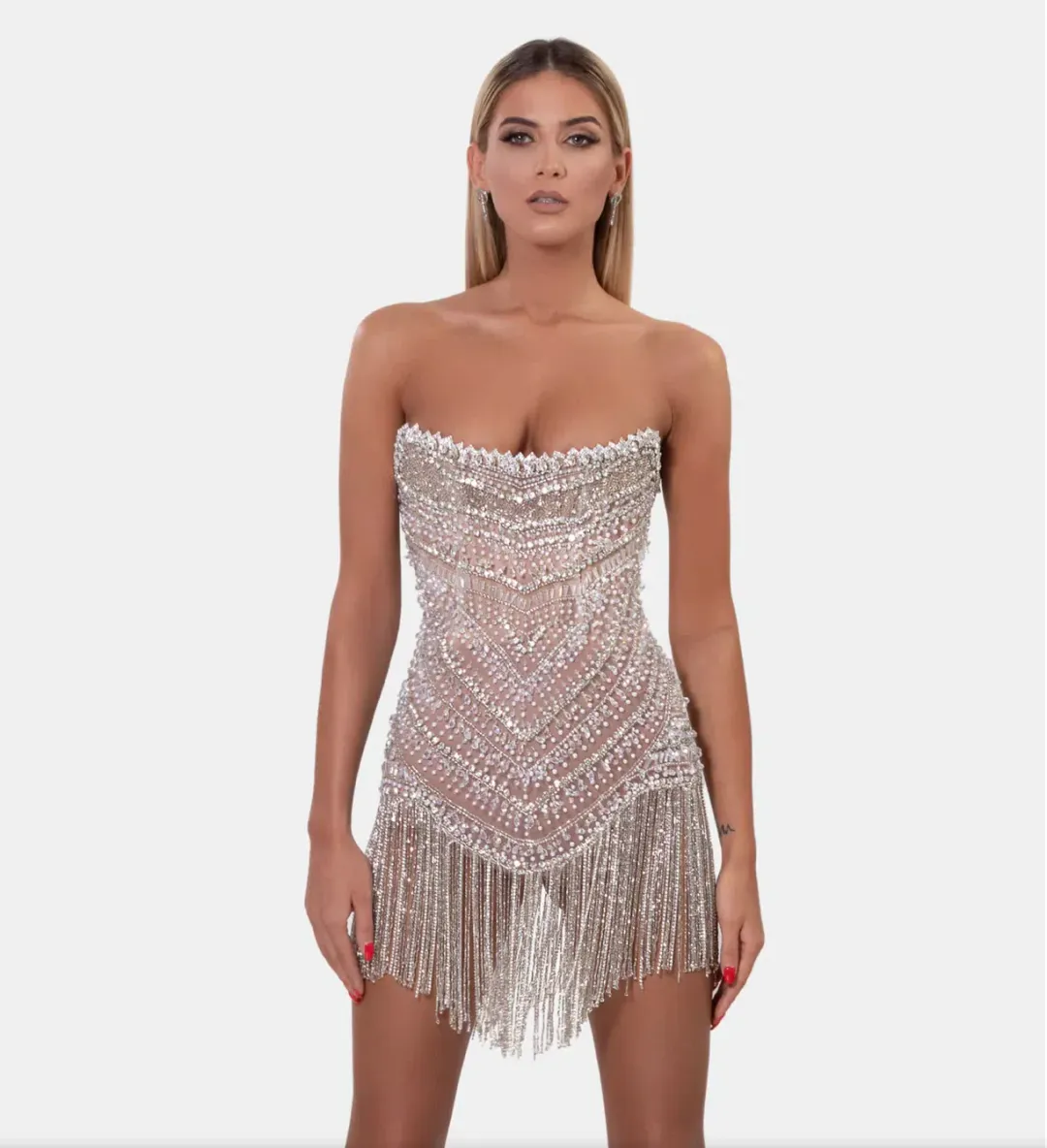 Albina Dyla Wild Corset Short Dress Silver/Nude Size 6 for rent on The Volte - main image