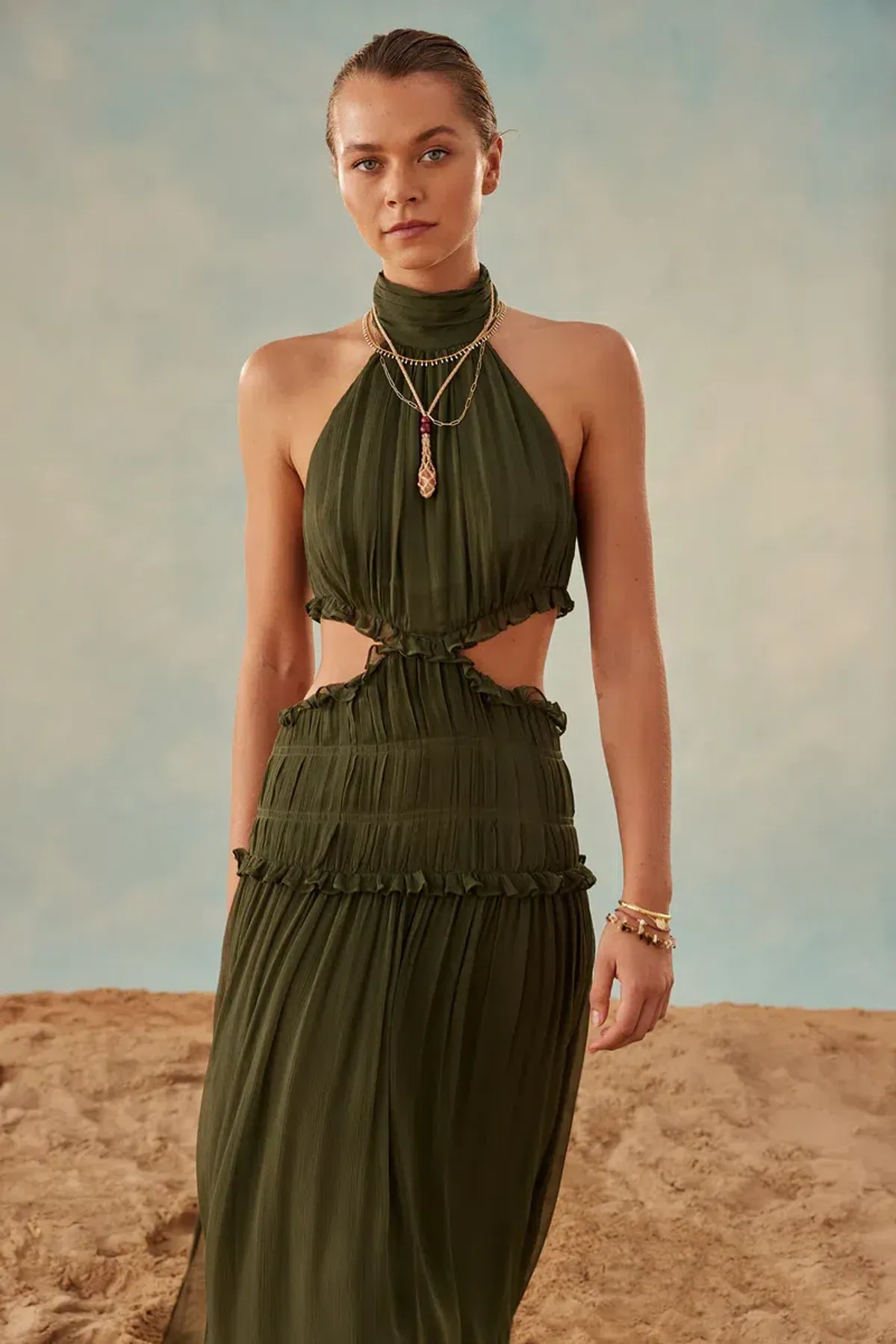 Shona Joy Safira High Neck Gown Green Size 8 - Image 2