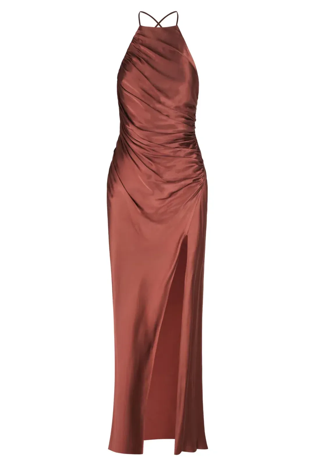 Shona Joy Thalia Gathered Square Neck Bias Midi Dress in Sangria Brown Size 8 for rent on The Volte - main image