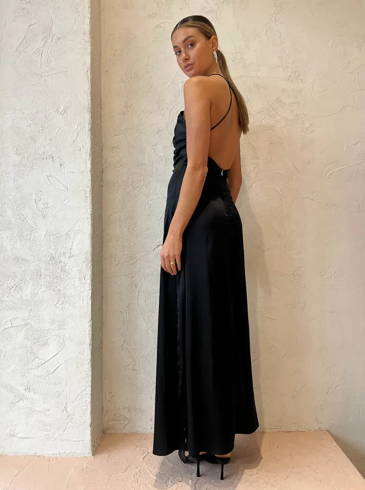 Sonya Moda Satin Embellished Keyhole Maxi Dress Black Size 8 - Image 4