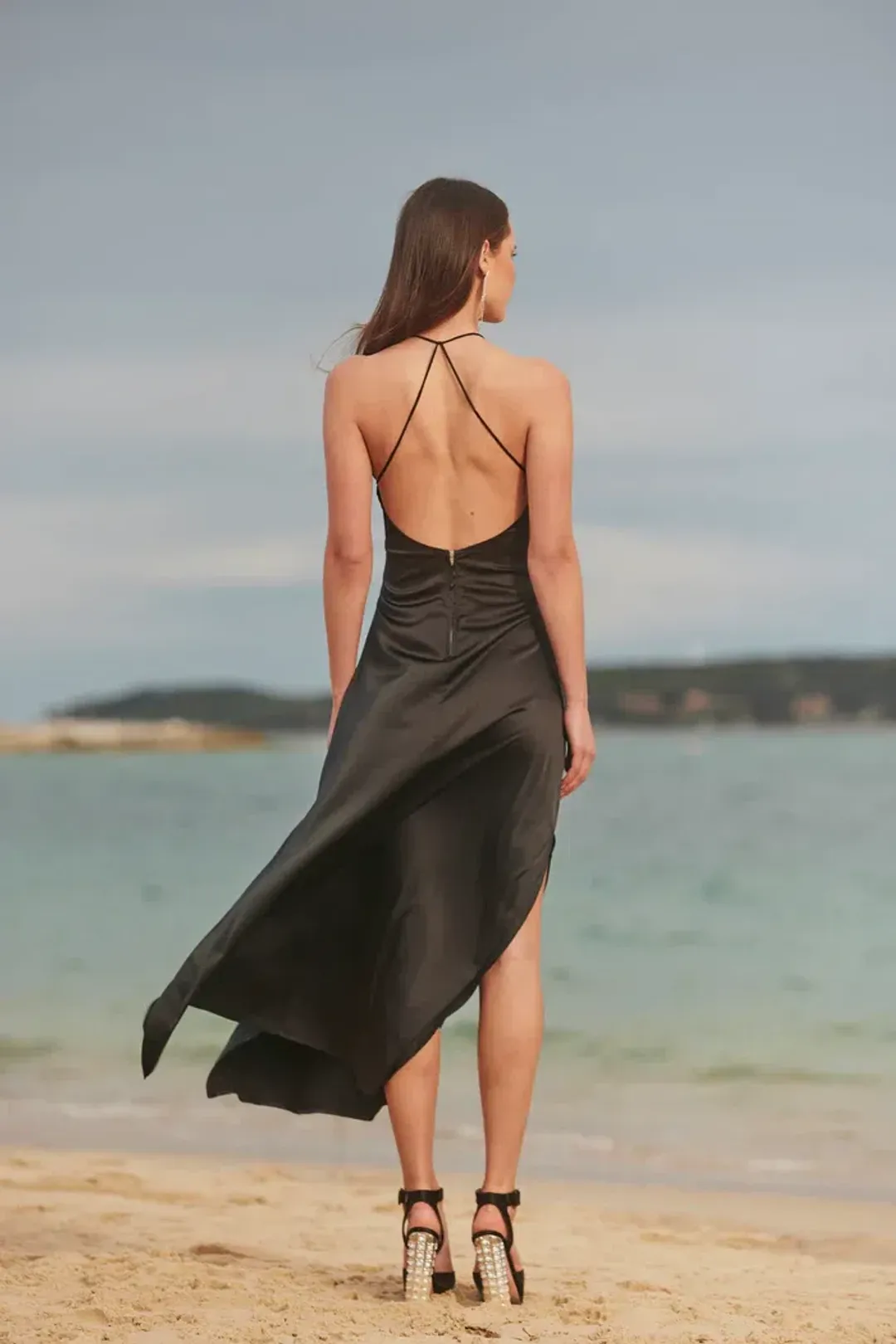 Sonya Moda Satin Embellished Keyhole Maxi Dress Black Size 8 for rent on The Volte - main image