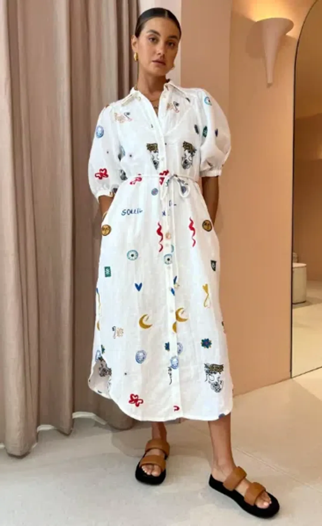 Alemais Soleil Embroidered Shirtdress In Ivory Size 10  for rent on The Volte - main image