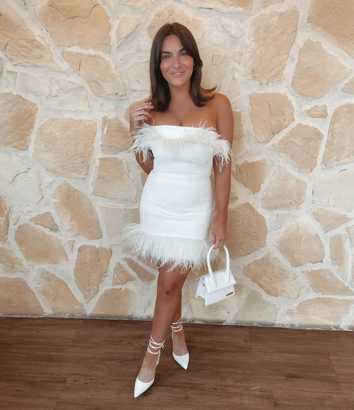 By Johnny Feather Mini Dress Ivory Size 8 - Image 4