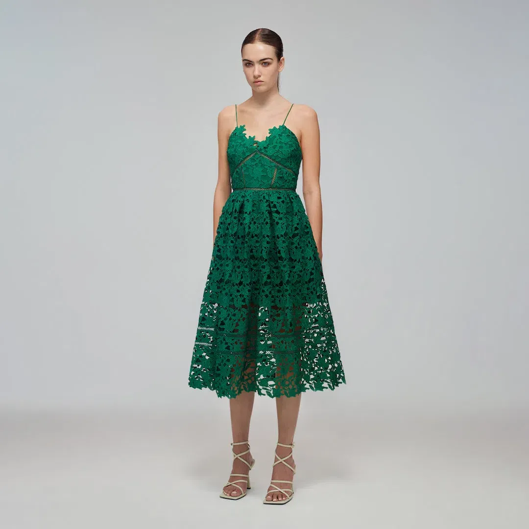 Self Portrait Azalea Midi Dress Emerald Green Size 14 for rent on The Volte - main image