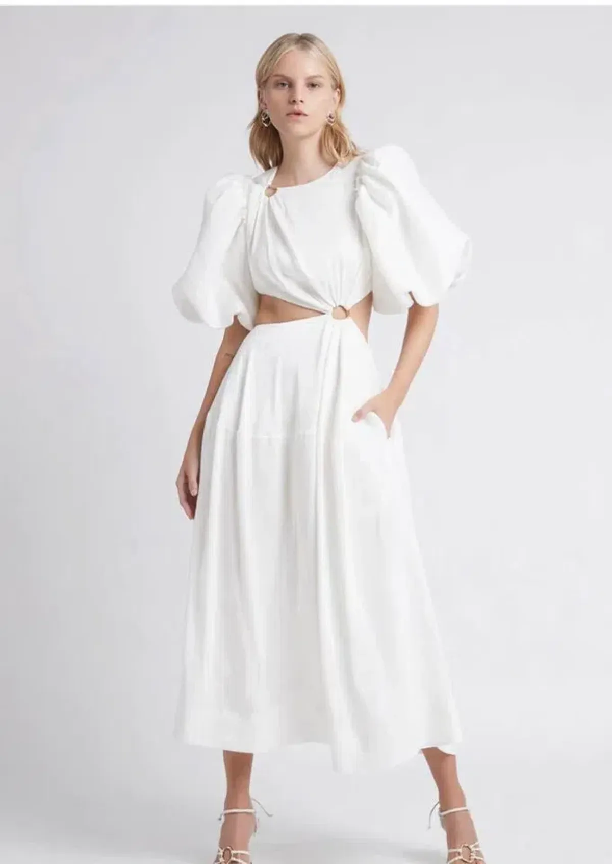 Aje Vanades Cut Out Ring Midi Dress Ivory Size 10 / M - Image 3