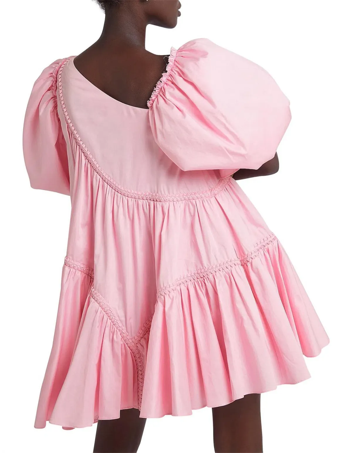 Aje Casabianca Braided Asymmetric Puff Sleeve Mini Dress Pink Size 4 / XXS - Image 3