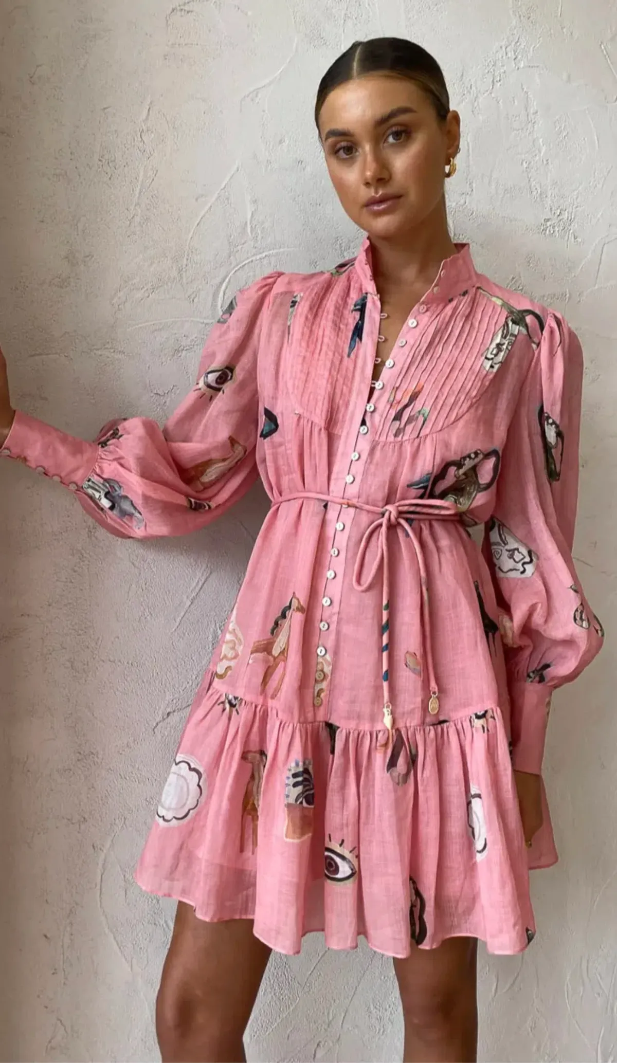 Alemais Cleo Smock Mini Dress in Pink Size 10 - Image 2