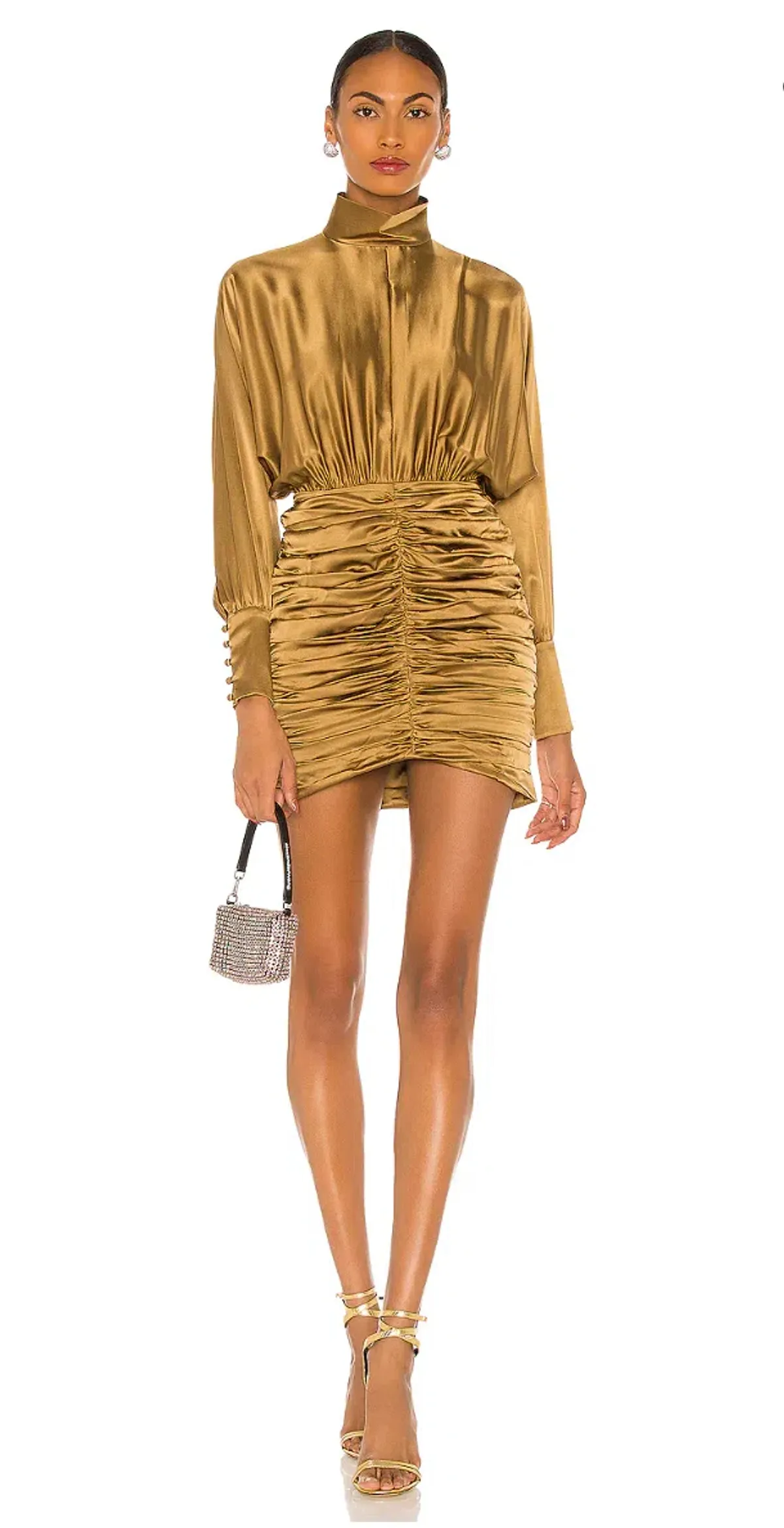 Retrofete Barbara Silk Mini Dress Olive Green Size 14 - Image 2