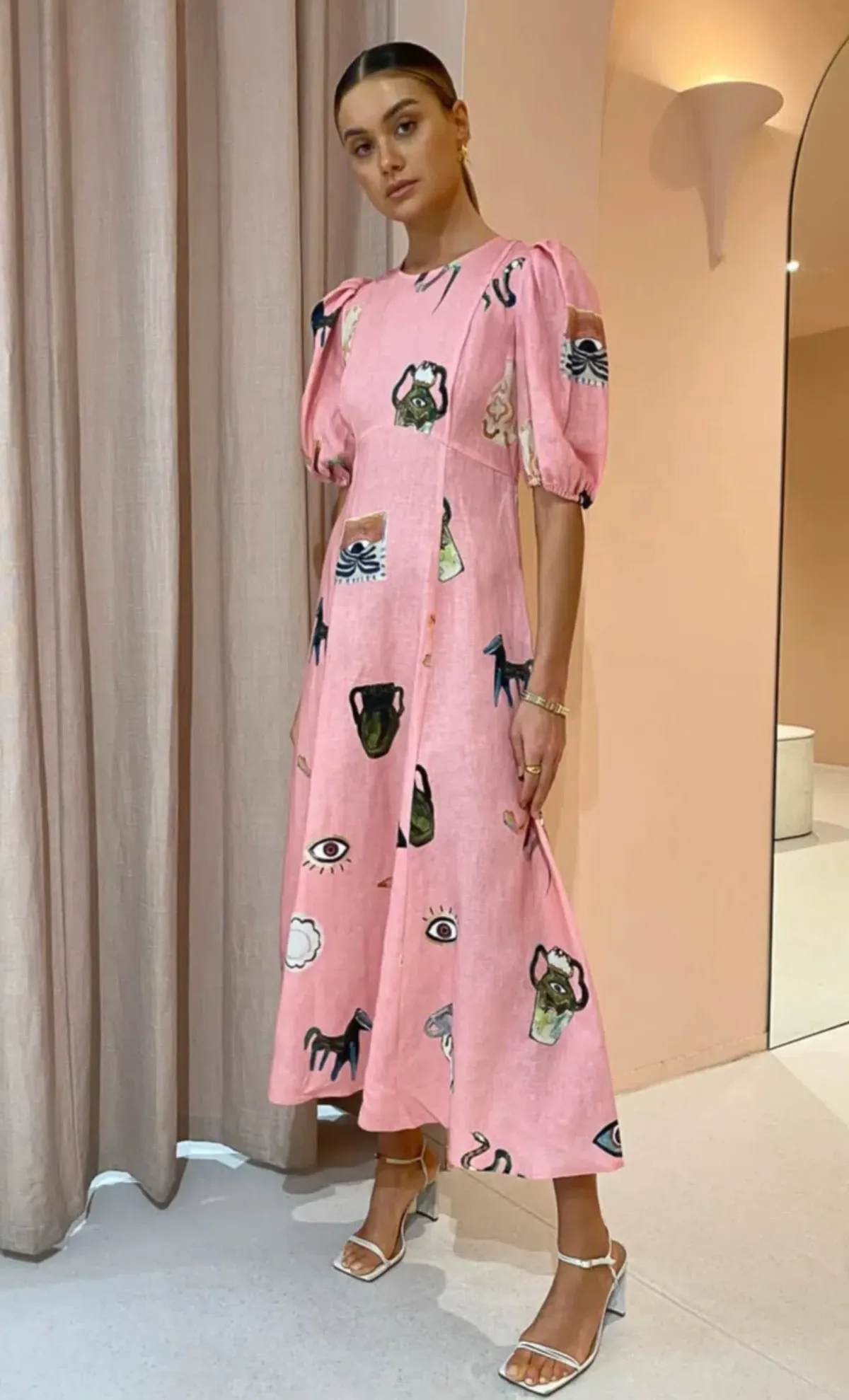 Alemais Cleo Midi Dress in Pink Size 10 - Image 4