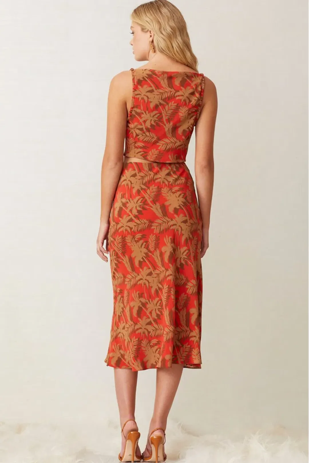 Bec & Bridge Shady Palm Set (top and skirt) Orange Size AU 8 for rent on The Volte - main image