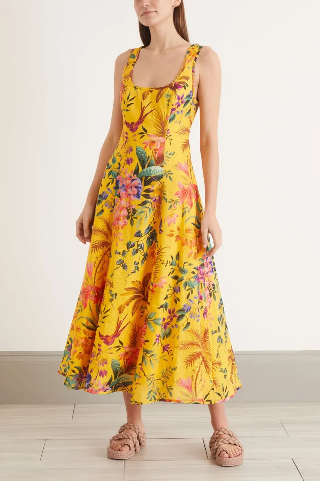 Zimmermann Tropicana Cutout Linen Midi Dress Floral Size 1 / Au 10 for rent on The Volte - main image